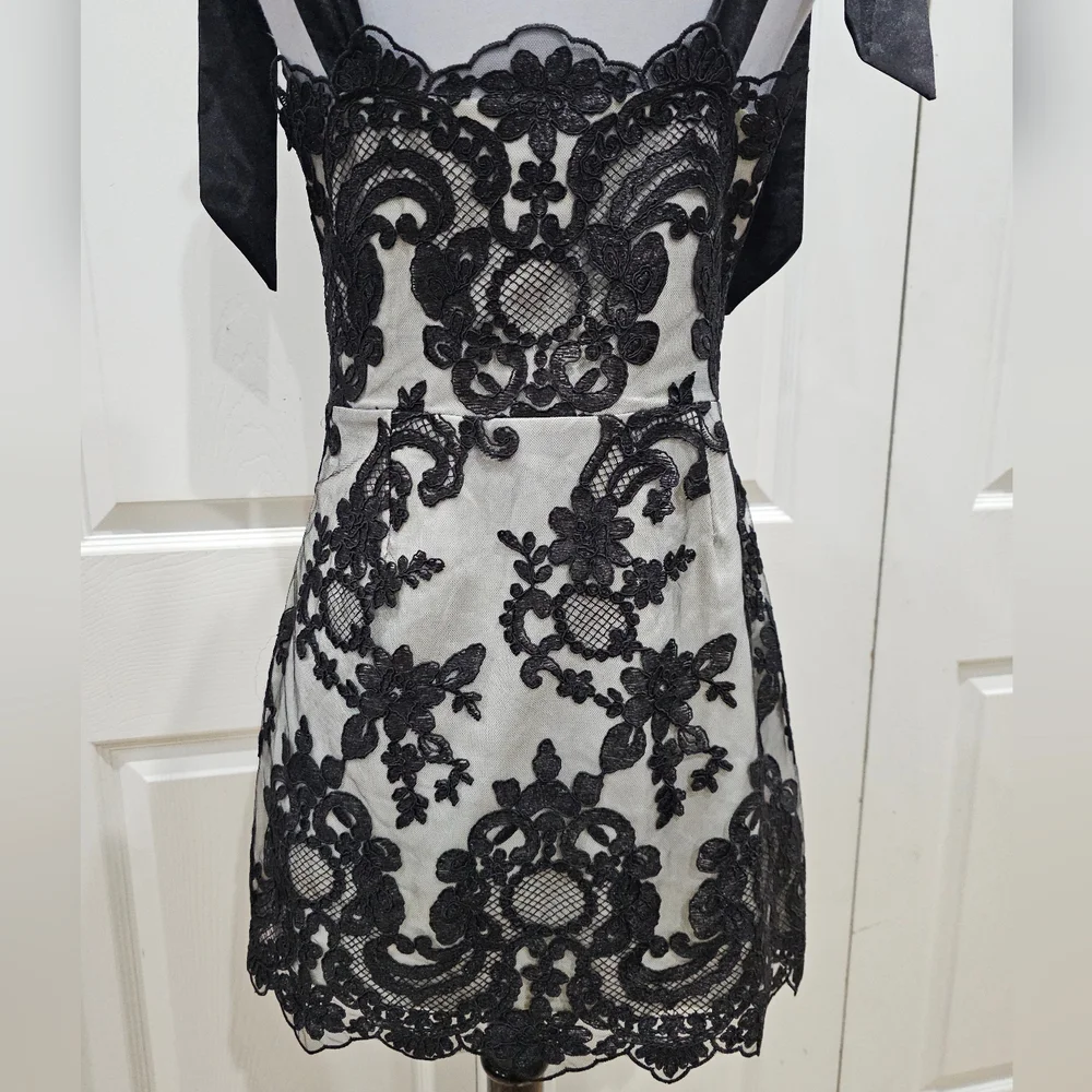 Dolls Kill Unholy Kindred Spirits Black White Lace Mini DressTiered Tulle Skirt - Picture 7 of 16